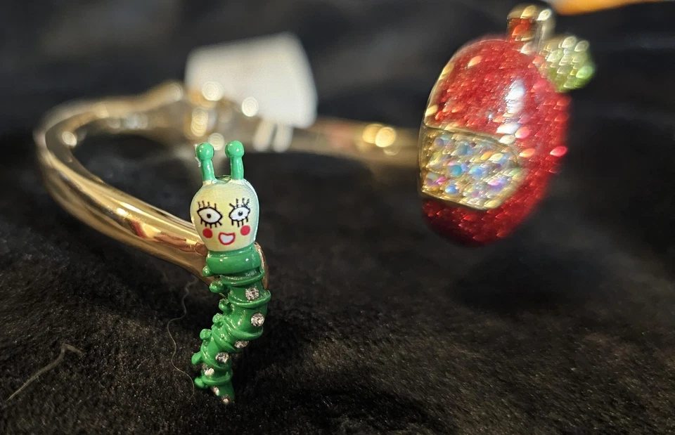 - Betsey Johnson Apple & Worm Bangle Hinge Bracelet