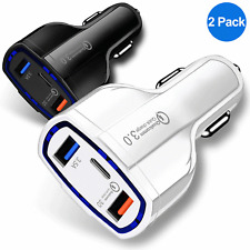 2-Pack 3-Port USB Fast Rapid Car Charger Adapter Type C Port for Android Samsung