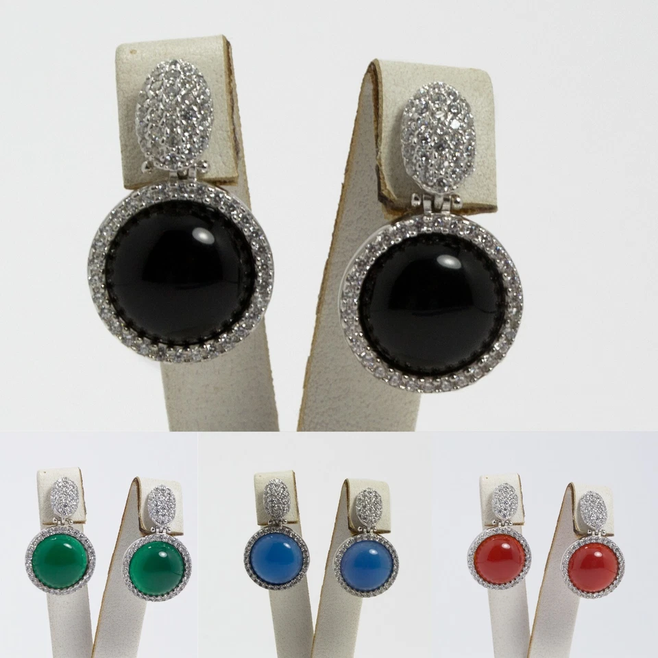 ORECCHINI IN ARGENTO 925 CON ZIRCONI ONICE E AGATA BLU ROSSA VERDE AGHT 0706 - Immagine 1 di 1