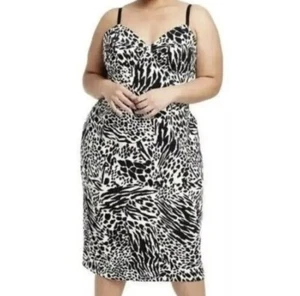 Women's Plus Size Animal Print Bustier Midi Dress - Sergio Hudson Black/Cream 4X - Picture 1 of 5