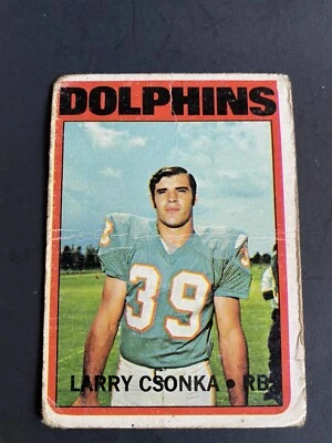 1972 Topps #140 Larry Csonka Miami Dolphins Crease, Bad Edges, Gum Stain - Image 1 of 4
