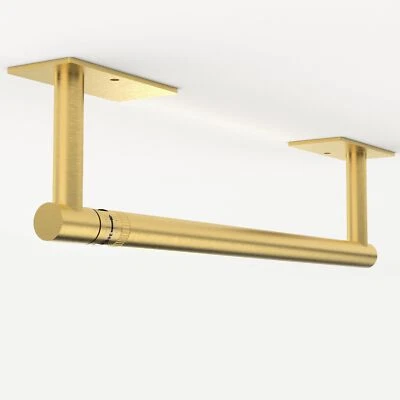 Brushed Gold Paper Towel Holder Double Post Pivoting Square Base Under Cabine... - Image 1 of 4