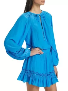 Ramy Brook Mini dress size XS Eyelet balloon sleeve v neck color Lake Blue - Picture 1 of 14