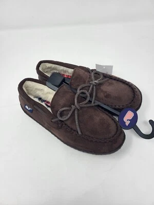Vineyard Vines Boys Size 4 Peak Plaid Moccasin Slippers Brown Suede Lined - Image 1 of 4