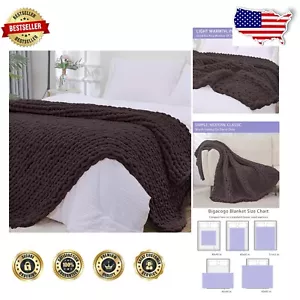 Elegant Chunky Knit Throw Blanket 51x63, Hand Crafted with Jumbo Chenille Yarn - Picture 1 of 11