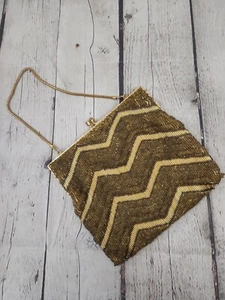 Cartera dorada vintage con cuentas con cierre de cadena Kiss Me hecha a mano Hong Kong - Imagen 1 de 8