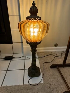 Vintage Art Deco Style Metal Floor Lamp W/ Glass Amber Shade Vertical Optic 27” - Picture 1 of 18