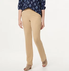 Denim & Co. Reg Comfy Knit Smooth Waist Lightly Boot-Cut Jeans Classic Beige 4 R - Picture 1 of 4