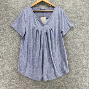 New A.Jesdani T-Shirt Women 1X Plus Gray V-Neck Short Sleeve Button Casual - Picture 1 of 11
