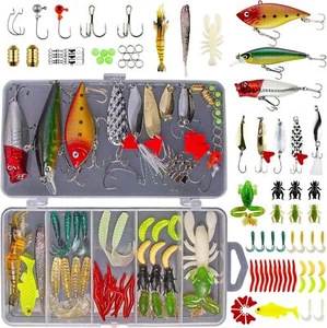 Fishing Lures Tackle Kit w Frogs Minnows Soft Baits Hooks Weights Trout - Picture 1 of 7