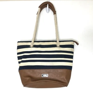 Nine West Tote Bag Striped Nautical Theme w/Rope Handles Canvas - Picture 1 of 7
