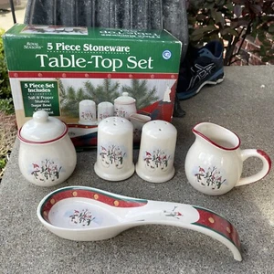 Royal Seasons 5-Piece Stoneware Table Top Set Holiday Christmas Snowman Dining - Picture 1 of 15