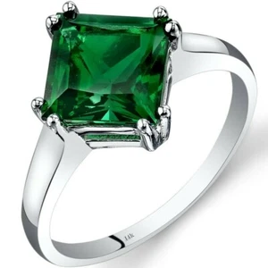 14K White Gold Lab-Created Emerald Solitaire Ring 2.00 Cts Princess Cut - Picture 1 of 4