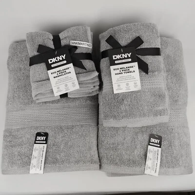 Juego de 8 toallas DKNY (2) toallas de baño (2) toallas de mano (4) paño gris eslabón de cadena Foto 1 de 4