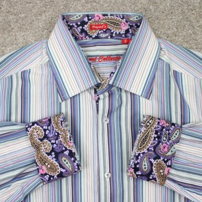 Report Collection Flip Cuff Shirt Mens Medium Blue/Pink/Purple Original's Cotton - Image 1 of 4