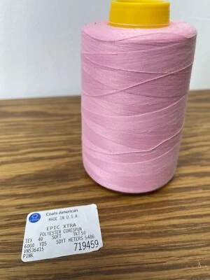 COATS EPIC XTRA Poly 6000 YARD CoreSpun PINK SEWING THREAD TEX 40 SOFT - Image 1 of 4