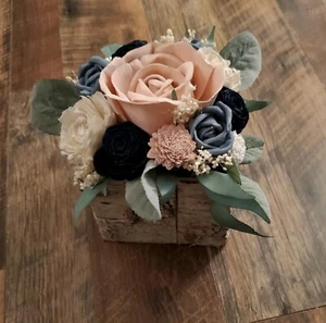 Rosa Staubig Blau Marine Herzstück Sola Holz Blume Hochzeit Dekor Gesteck - Bild 1 von 3