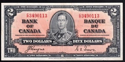 Canada 1937 $2 Two Dollar Banknote Coyne - Towers C/R 3490113 - Image 1 of 2