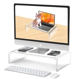 Acrylic Monitor Stand Riser Acrylic Laptop Stand for Desk Clear Computer Moni... - Picture 1 of 8