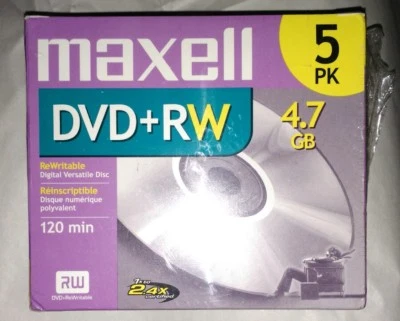  Maxell® DVD+RW Discs, 4.7GB, 4x Speed, w/Jewel Cases, 5-Pack. Rewritable. - Image 1 of 3
