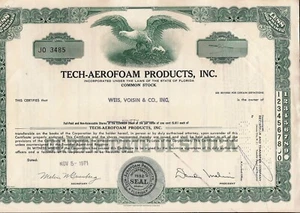 Stock Certificate Tech-Aerofoam products, Inc. Payee Cede & Co. Florida 1970s - Picture 1 of 1