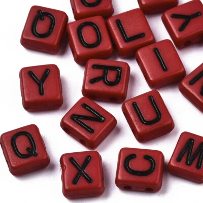 50 Letter Beads Alphabet Beads Red Square Bulk Wholesale Assorted lot 8mm  - Image 1 of 2