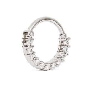 14K White Gold Lab Grown Diamond Hoop Earring, Fits Septum Daith Helix Cartilage - Picture 1 of 6