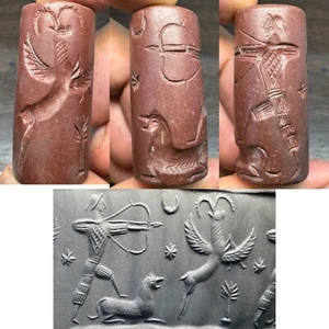 wonderful old roman jasper stone cylindrical intaglio seal bead - Picture 1 of 9
