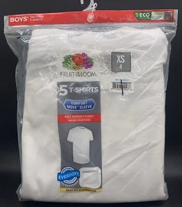 Fruit of the Loom 5 Pack Boys White 100% Cotton T Shirts Size XS/4  *NEW - Picture 1 of 3