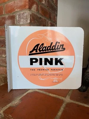 1970’s/ 70’s Shell-Amex & BP Aladdin Pink Double Sided Enamel Flange Sign Petrol - Image 1 of 4