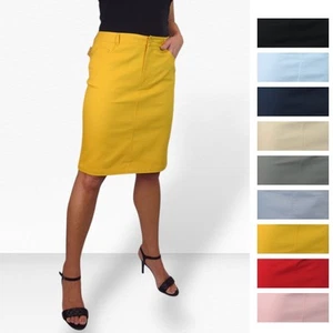 Womens Stretch Summer Chino Skirt 21" Knee Length Casual Pencil Skirt 8-20 - Picture 1 of 61