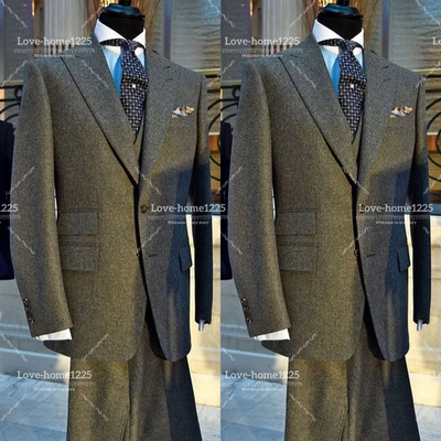 Traje de cachemir para hombre gris oscuro lana negocios formal esmoquin chaqueta oficial 2 piezas Foto 1 de 4
