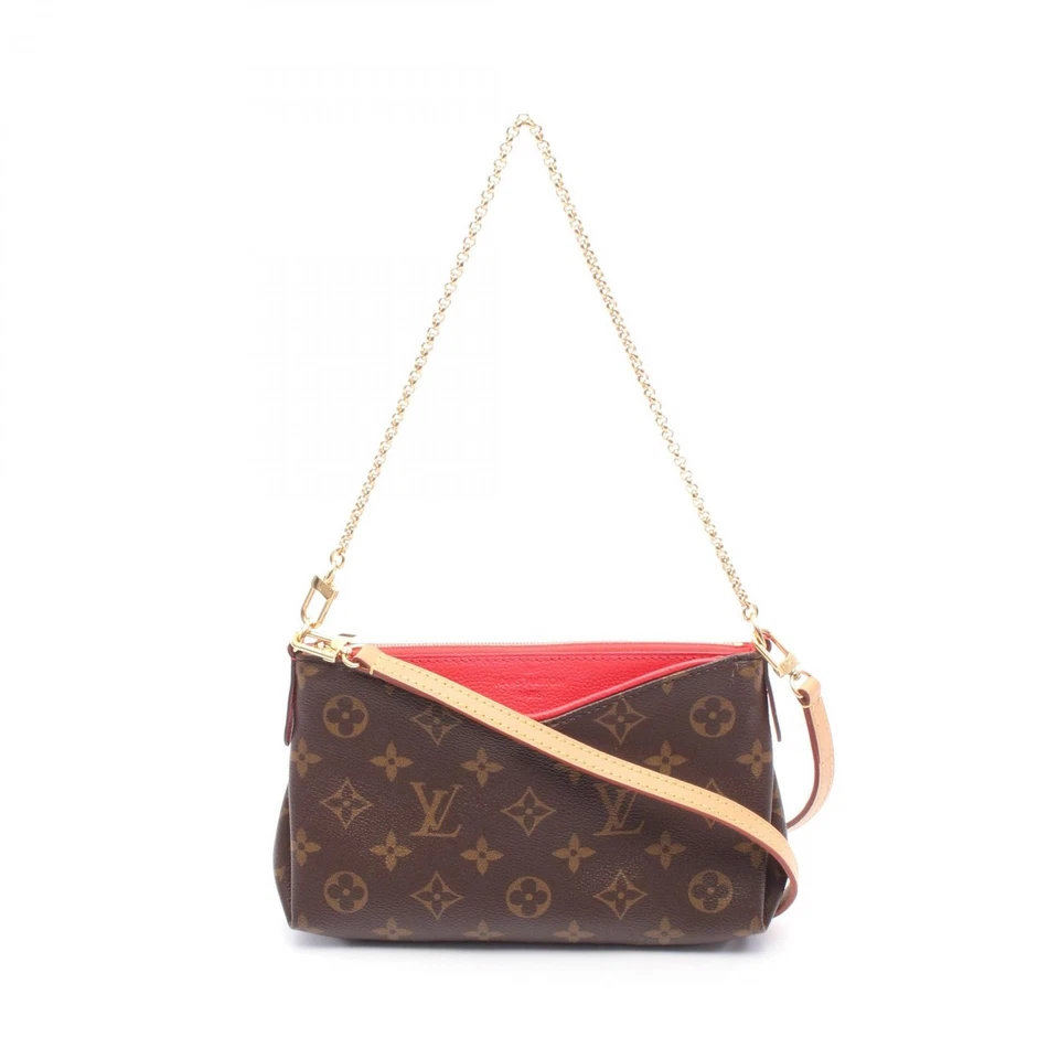 Bolso de hombro LOUIS VUITTON Pallas clutch M41733 monograma lona marrón rojo LV Foto 1 de 4