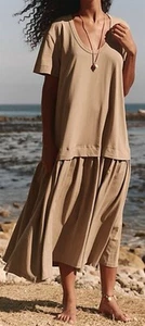 NWOT FREE PEOPLE FP Beach Herron Drop-Waist Maxi Dress Oversized Boho Peasant S - Picture 1 of 11