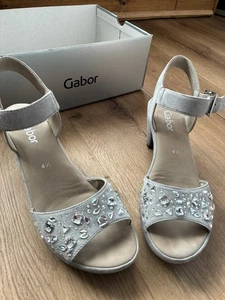 Light Grey suede diamanté sparkle Gabor sandals UK4.5 - Heel/platform - Picture 1 of 18