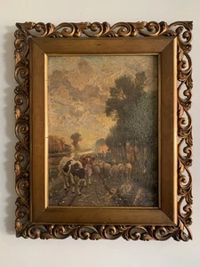 RARE ET BELLE PEINTURE SCENE PASTORALE FIN XIX SIGNATURE DECHIFFRER - Picture 1 of 19