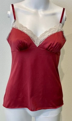 Babydoll de colección Y2k Vanity Fair Satén Cami Talla 32 Rojo Encaje Coqueta Elena Gilbert Foto 1 de 4