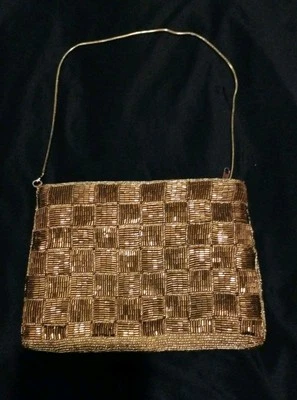La Regale Vintage Gold Checker Pattern All Beaded Evening/Party Purse Hand Bag - Image 1 of 4