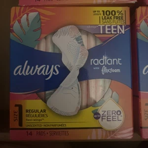 NUEVE PAQUETES Almohadillas Adolescentes Siempre Radiantes Espuma Flexible Sin Perfume Regular - Imagen 1 de 2