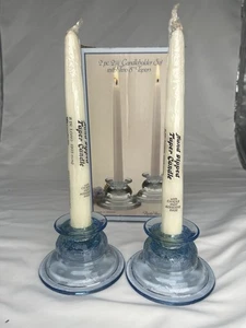 Pair of Indiana Depression Glass Madrid Recollections Blue Candle Holders - Picture 1 of 4