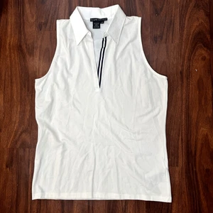 Blusa Ralph Lauren Etiqueta Negra Cuello Dividido Cuello Sin Mangas Blanca Top Talla L - Imagen 1 de 6