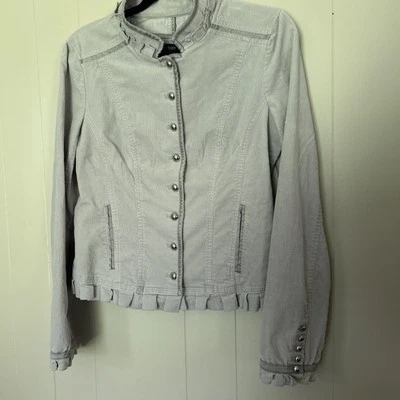 WHITE HOUSE BLACK MARKET GRAY MILITARY CADET STYLE CORDUROY JACKET SIZE 10 - Image 1 of 4