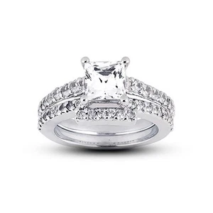 1.66ct E-SI2 Radiant Natural Certified Diamonds 18k Gold Ring with Matching Band - Picture 1 of 3