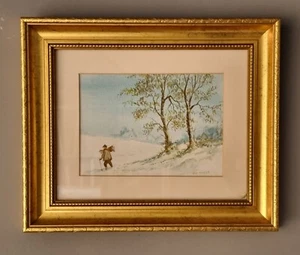 Vintage Framed Watercolour Painting "First Snow" Winterscape by Wilf Parker - Picture 1 of 4