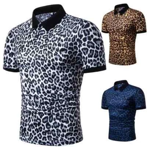 Neu Herren Mode T-Shirt Leopardenmuster Kurzarm Atmungsaktiv Revers Männer - Bild 1 von 26