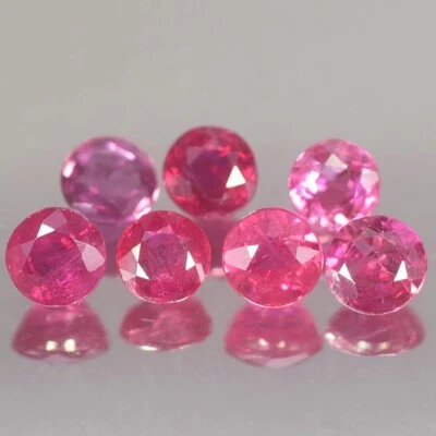 1.16CT CHARMING AA 7PCS ROUND HEATED ONLY THAILAND PINK RED RUBY NATURAL - Image 1 of 3