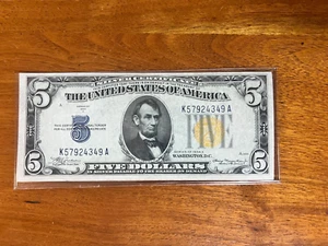 1934 A $5 NORTH AFRICA WW II YELLOW SEAL - Picture 1 of 2