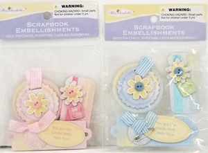 Menge 2 Neugeborenes Baby Mädchen & Junge Maß Spanplatte Aufkleber Pastell Handwerk - Bild 1 von 9