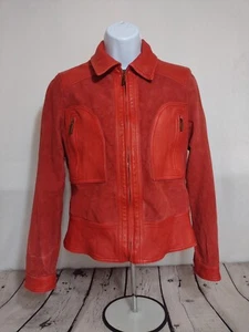 DONCASTER Cropped Red Leather Jacket Size 8 - Picture 1 of 10