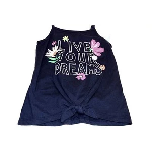 Carter's Kid Girls Tank Blue Sz 4 100% Cotton Graphic Tee Navy Pink Floral - Picture 1 of 6